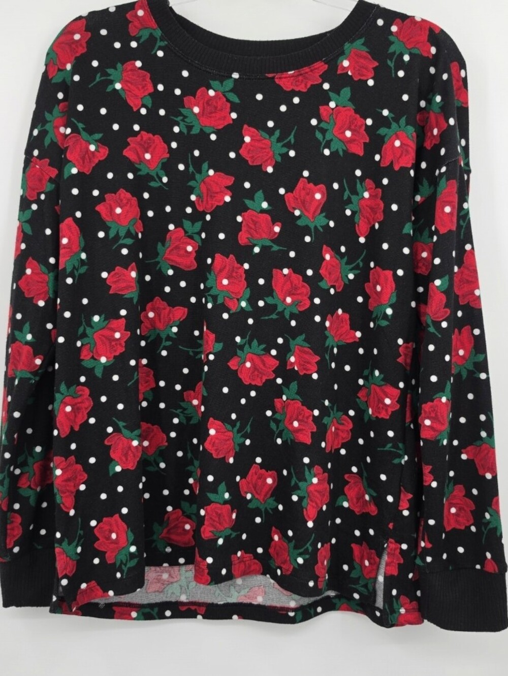 Kate Spade Pajama Top Rose Print Small Long Sleeve Black Red Whimsygoth